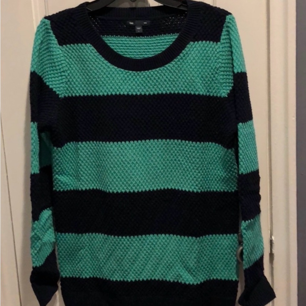 GAP Factory Striped Crewneck Sweater - Teal and Black